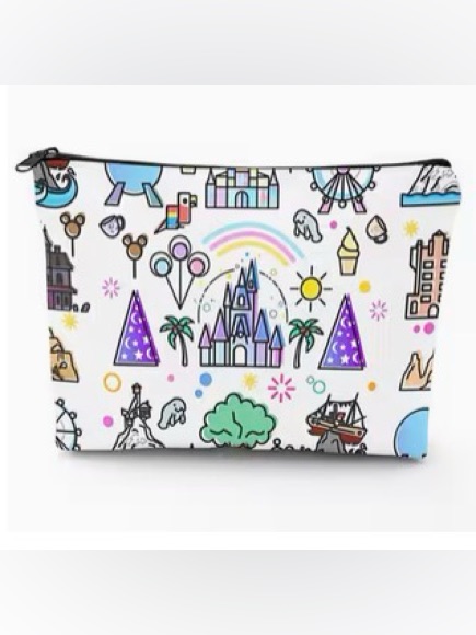 Nwot-The Happiest Place On Earth Canvas Double-Sided Artwork Cosmetic Makeup Bag